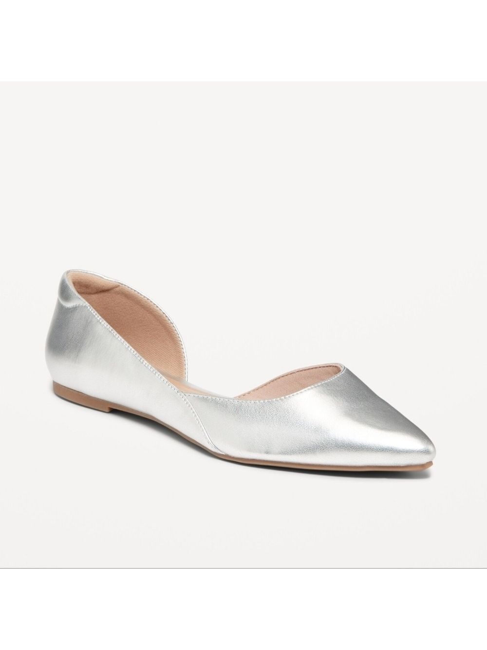 7 • Old Navy • Metallic Silver Faux-Leather D'Orsay Flats